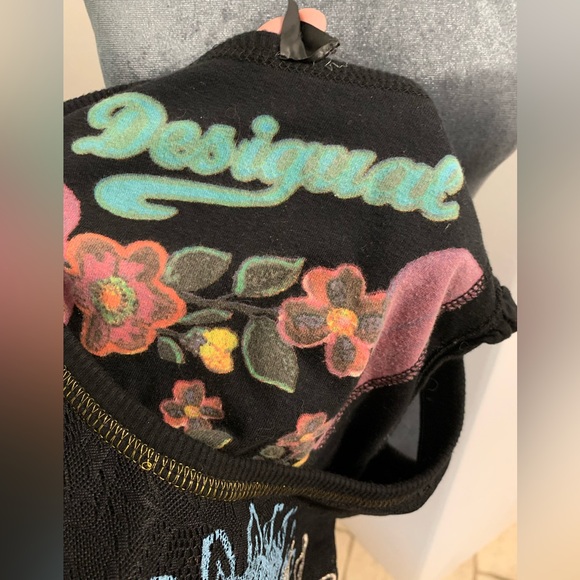 DESIGUAL Black Lace Colorful Flower Tank Top. Size Small - Picture 4 of 11